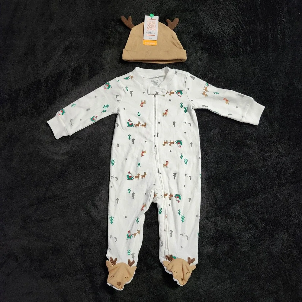Just One You Made By Carter's Christmas Two Way Zipper Pajama With Antler Hat 6M